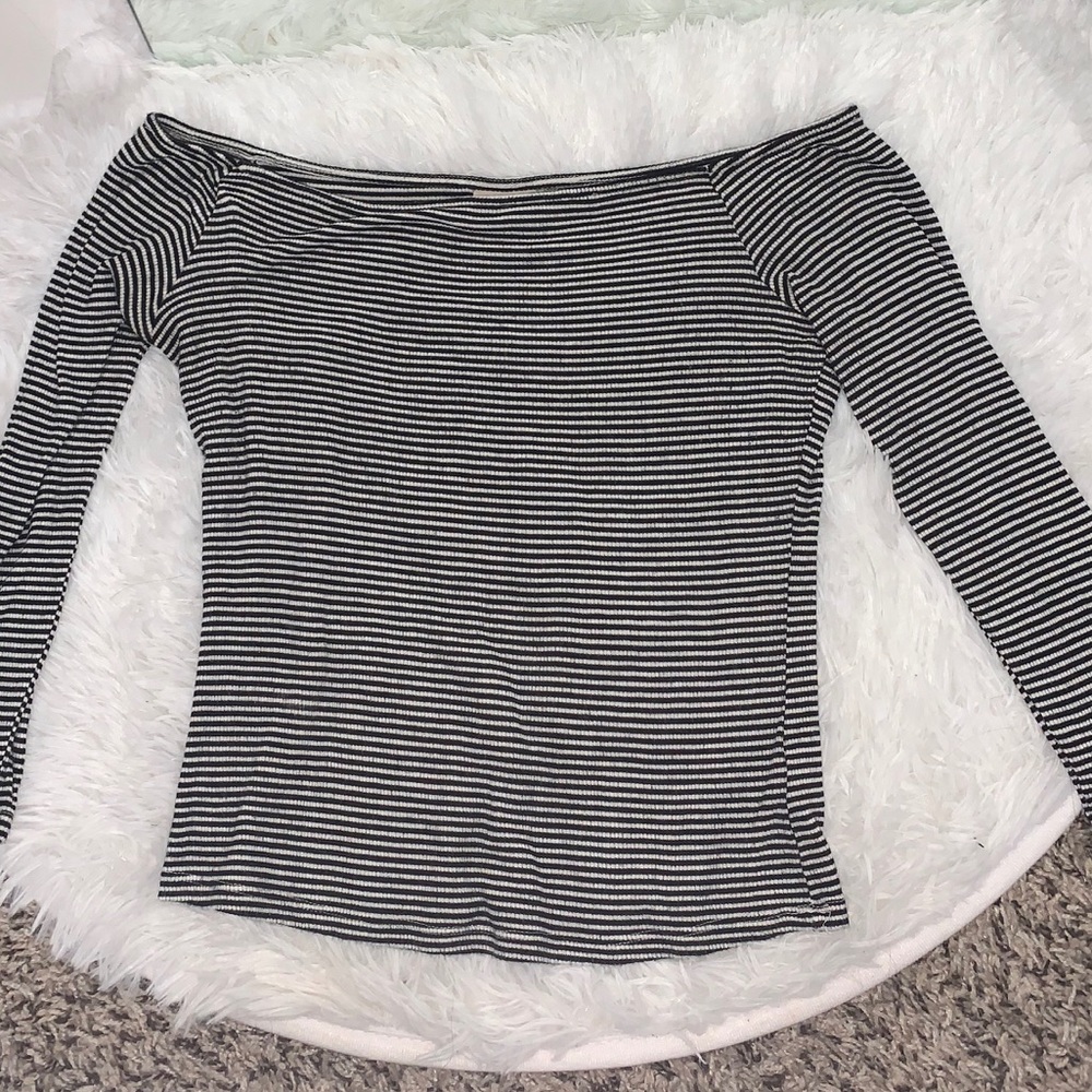 Black and white striped off the shoulder top